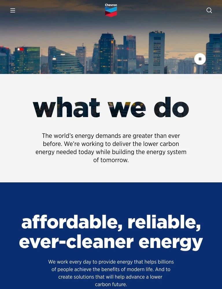 Opening of Chevron’s What we do page, from the supplied website screenshot.
